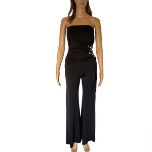 Strapless One Piece Bodycon Split Wide Leg Jumpsuit| Sz XS/SM/ Black